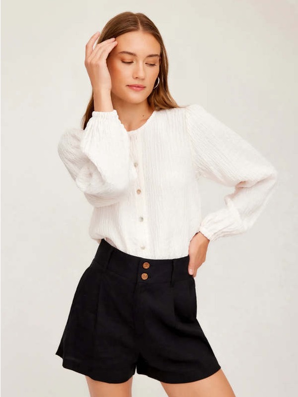 Fifteen Twenty Aubrey Button-Up Blouse In Cream, Xs